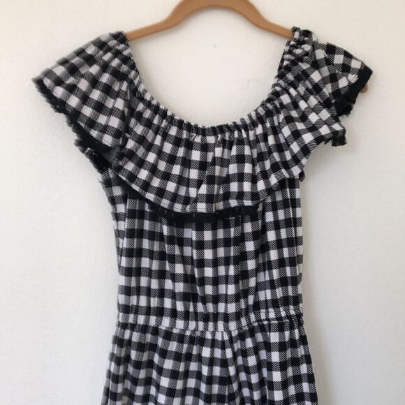 Derek Heart Black/ White Domino Gingham Romper w/ Fringe - Picture 3 of 4